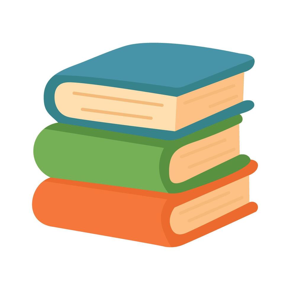 Three colorful books stacked vertically. Cute flat cartoon style illustration, perfect for school, reading, or library themes. vector