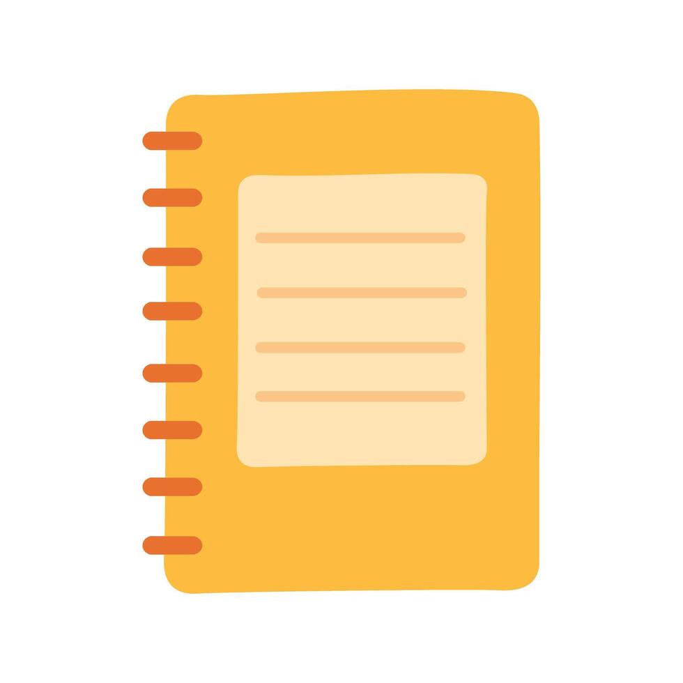 Cartoon style yellow spiral notebook with lined page. Flat for school or office use. vector