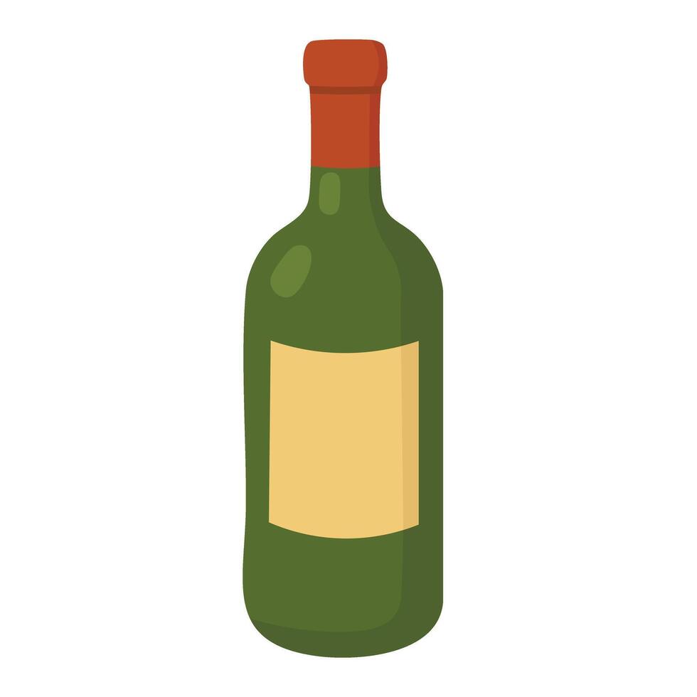 Cartoon illustration of a green wine bottle with a red cork isolated on white background. vector