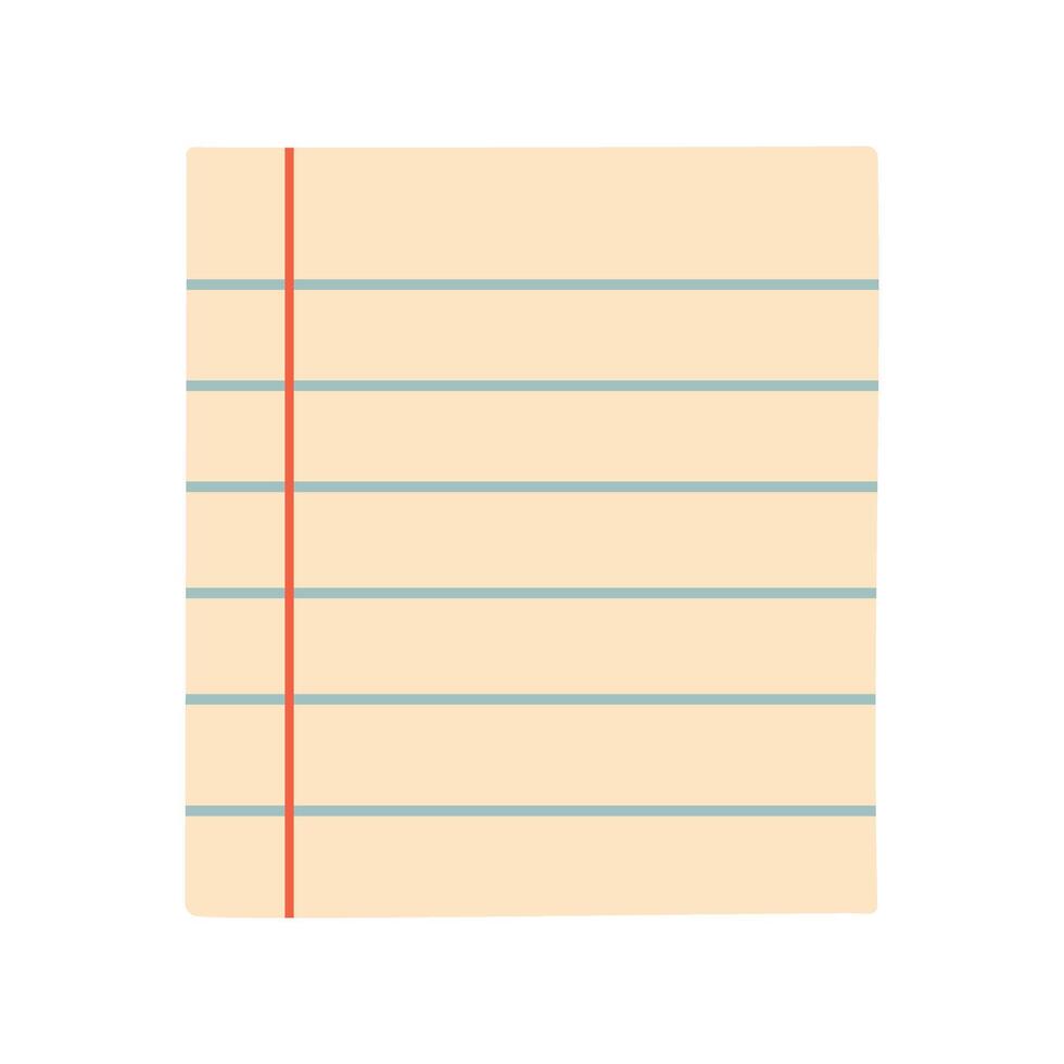 Flat cartoon of a lined notebook sheet. School stationery element for notes or writing. vector