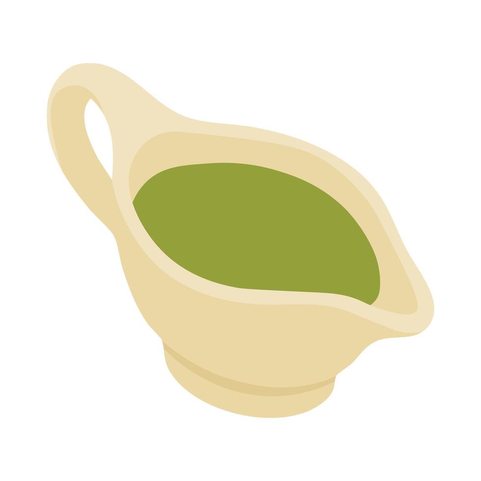 Cartoon illustration of green sauce in a gravy boat isolated on white background. vector