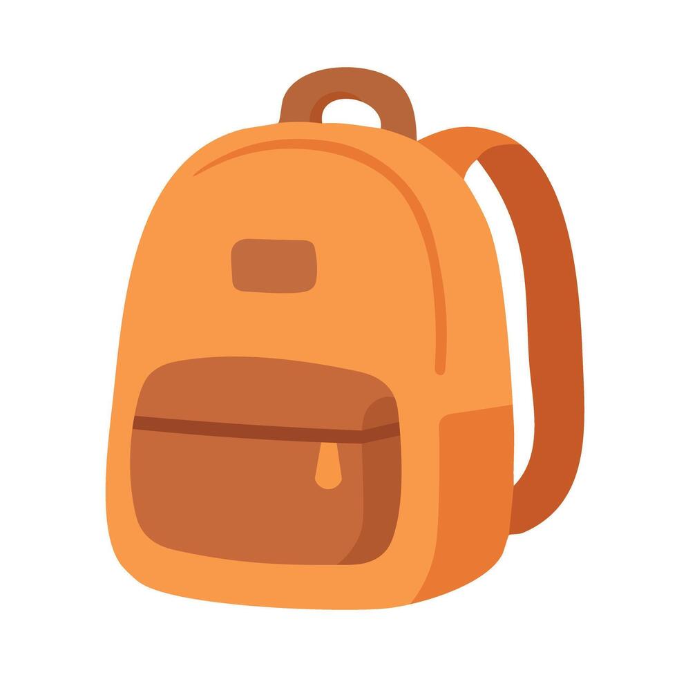 Bright orange school backpack with front pocket and soft rounded shape. Simple flat cartoon-style illustration. vector