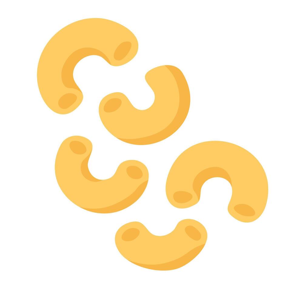 Cartoon macaroni pasta elbows isolated on white background, flat food style illustration. vector