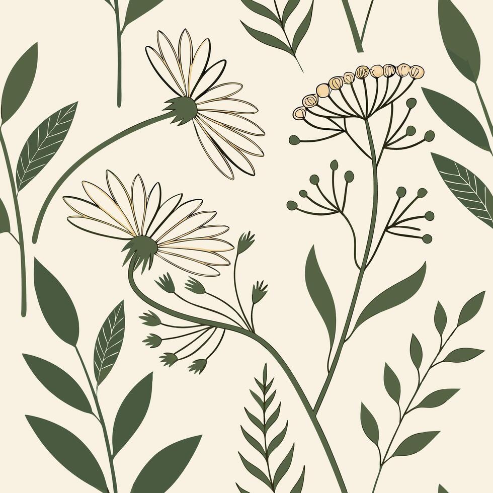 Seamless dried botanical pattern real pressed flowers organic texture design vector