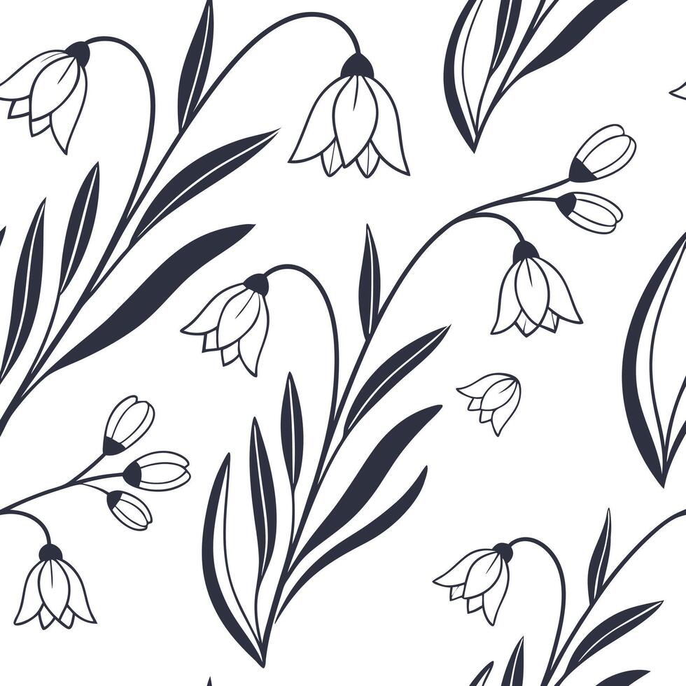Continuous line drawing seamless print elegant floral loops organic modern vector