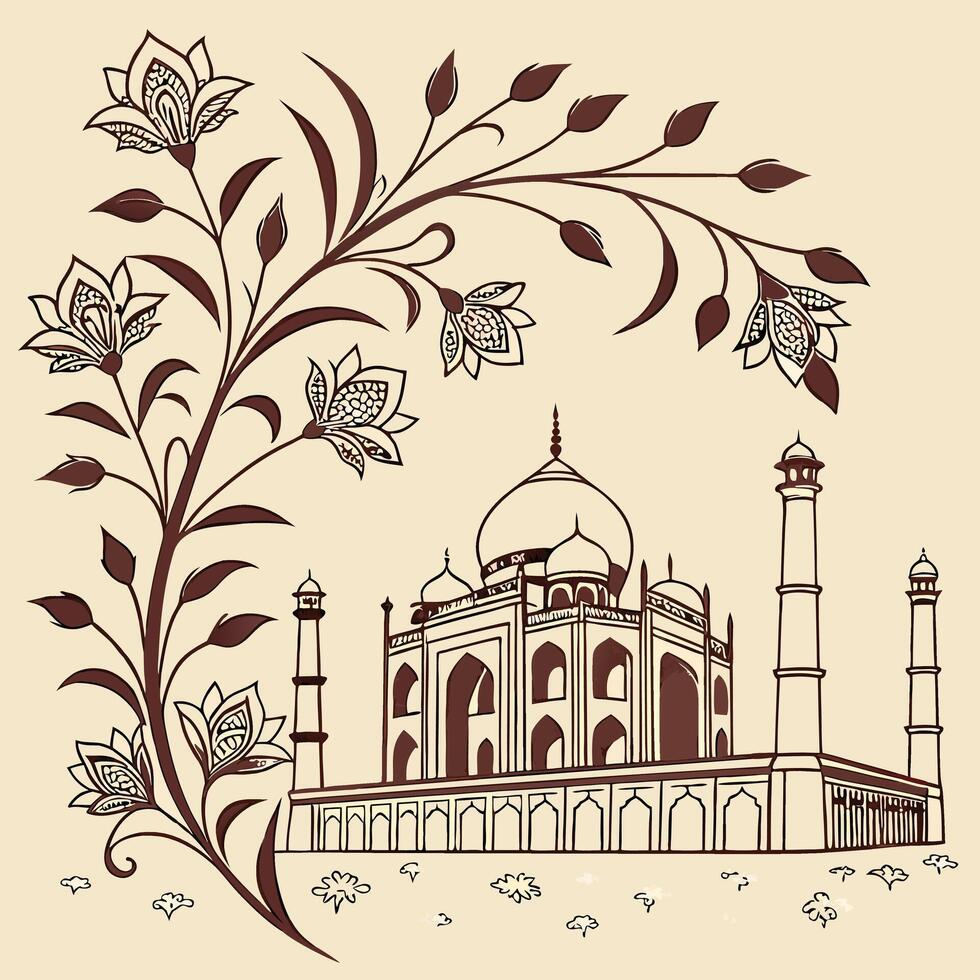 Royal Mughal floral pattern traditional Indian botanical art with detailed blossoms and vines for textile and wall art designs vector