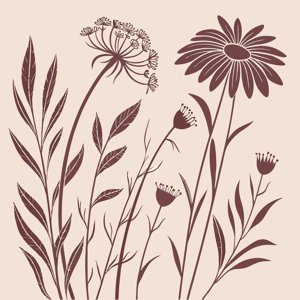 Freeform Wildflowers Seamless Pattern with Expressive Brush Strokes for Artistic Textile and Wallpaper Designs vector