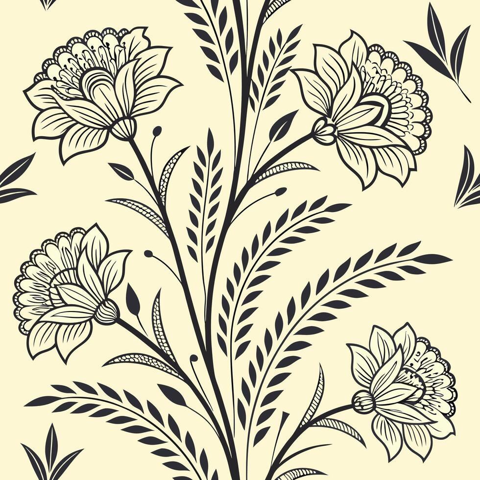 Repeating Pattern Based on Mughal Textile Design Historic Indian Motifs Decorative Border Floral Geometry Digital Illustration vector