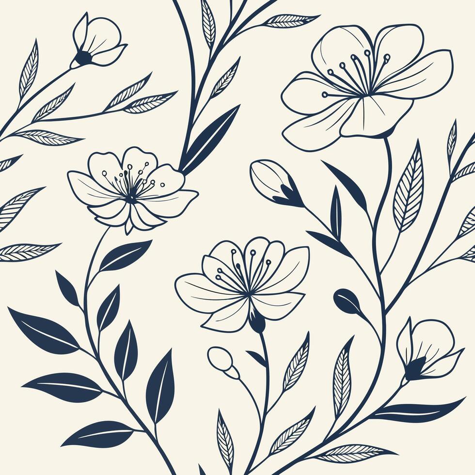 Delicate Botanical Floral Seamless Pattern Fine Line Illustration Elegant Nature Inspired Design Background Digital Art vector
