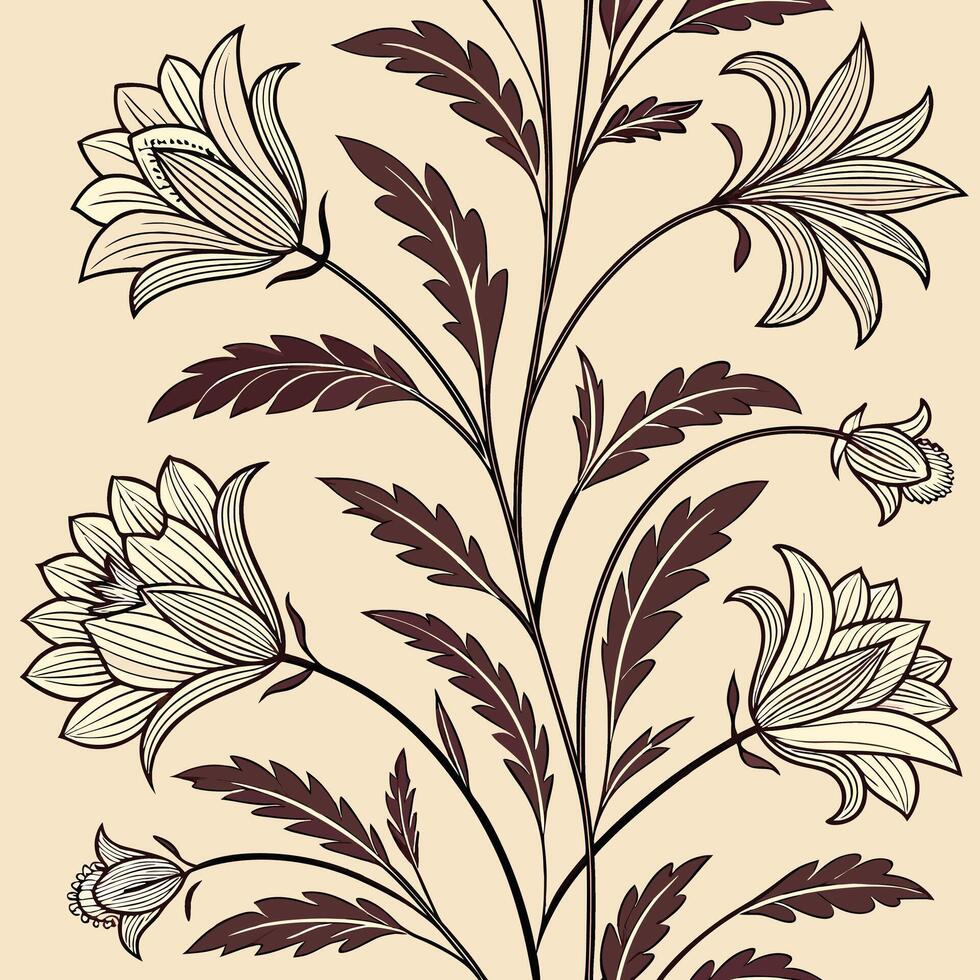Seamless Floral Pattern Inspired by Mughal Art with Intricate Garden Blooms and Ornamental Petal Designs for Textile Wallpaper and Surface Print Projects vector