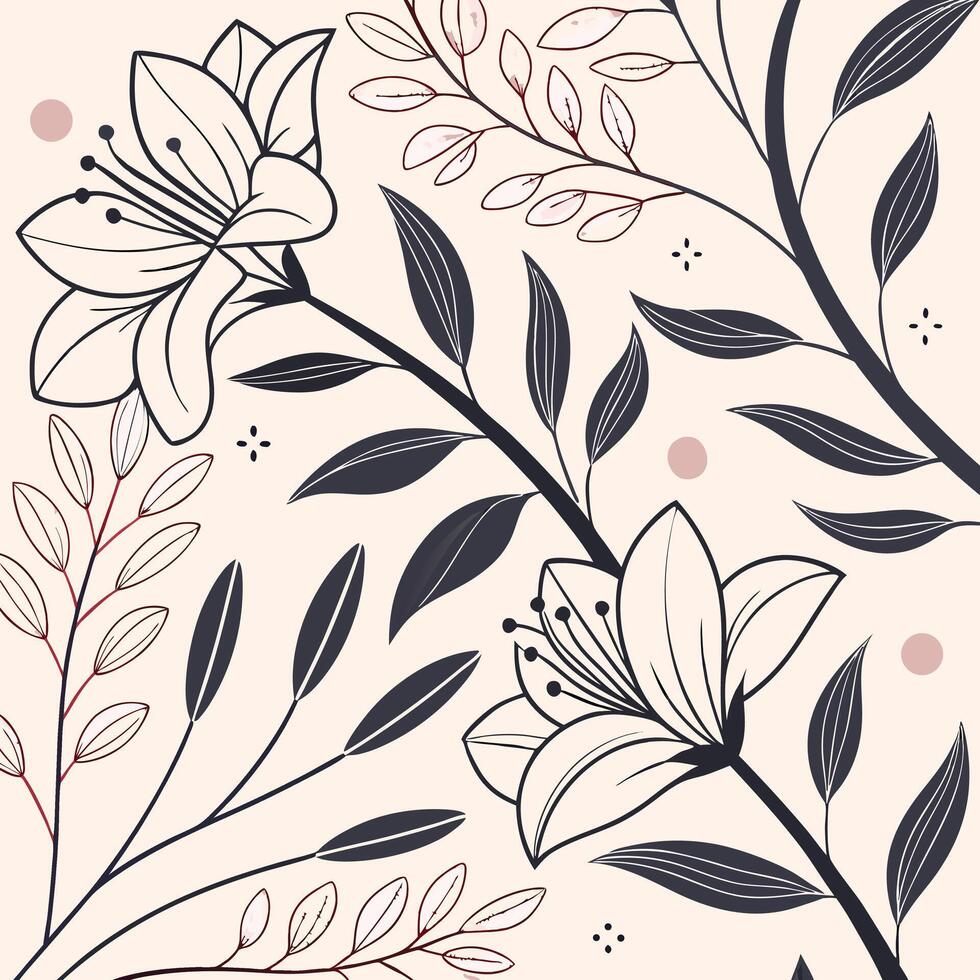 Abstract Floral Line Art with Geometric Squiggle Shapes vector