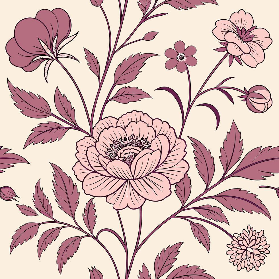 High Resolution Floral Pattern with Classic Victorian Garden Flowers vector