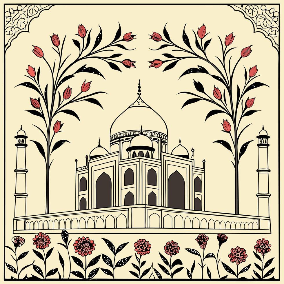 Elegant Mughal botanical print with regal floral motifs intricate Persian inspired garden flowers and ornate leaves for luxury decor vector
