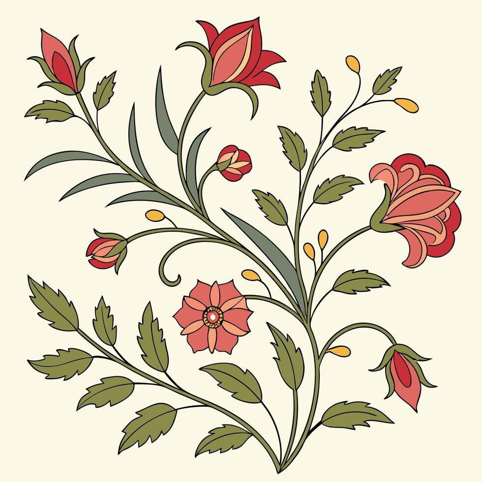 Elegant Traditional Pattern with Muted Reds, Antique Greens, and Pastel Blues vector