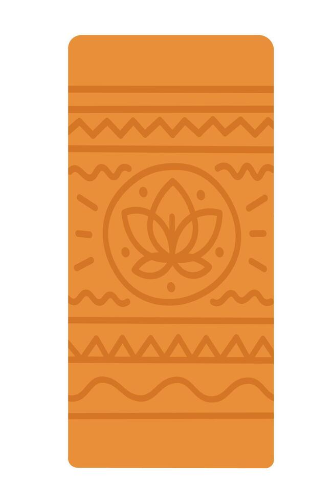 Flat cartoon yoga mat with lotus flower and decorative pattern. Ideal for meditation, posture and daily yoga. vector