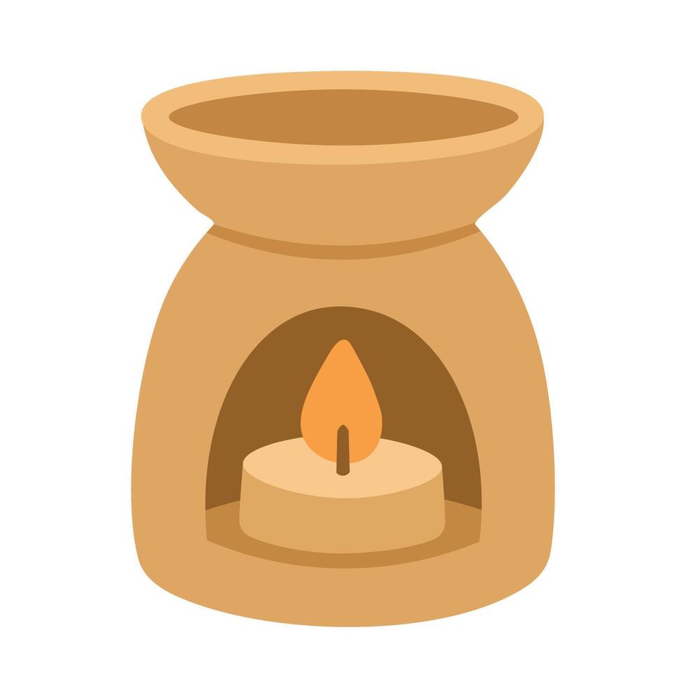 aromatherapy lamp with candle. Cute flat cartoon style. Perfect for yoga and relaxation. vector