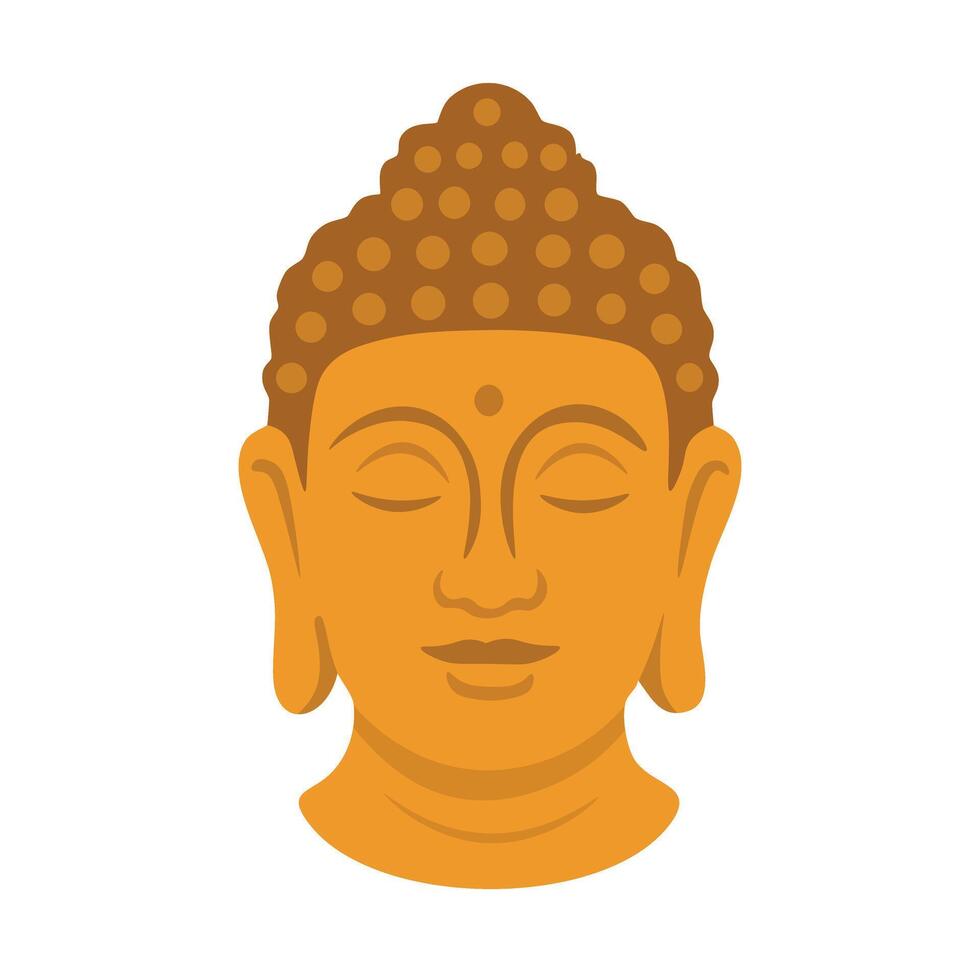 Flat cartoon Buddha head with closed eyes. Peaceful spiritual symbol for yoga, spa or meditation. vector