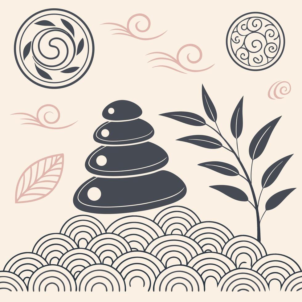 Minimalist Zen Symbol Seamless Patterns for Relaxing Designs vector