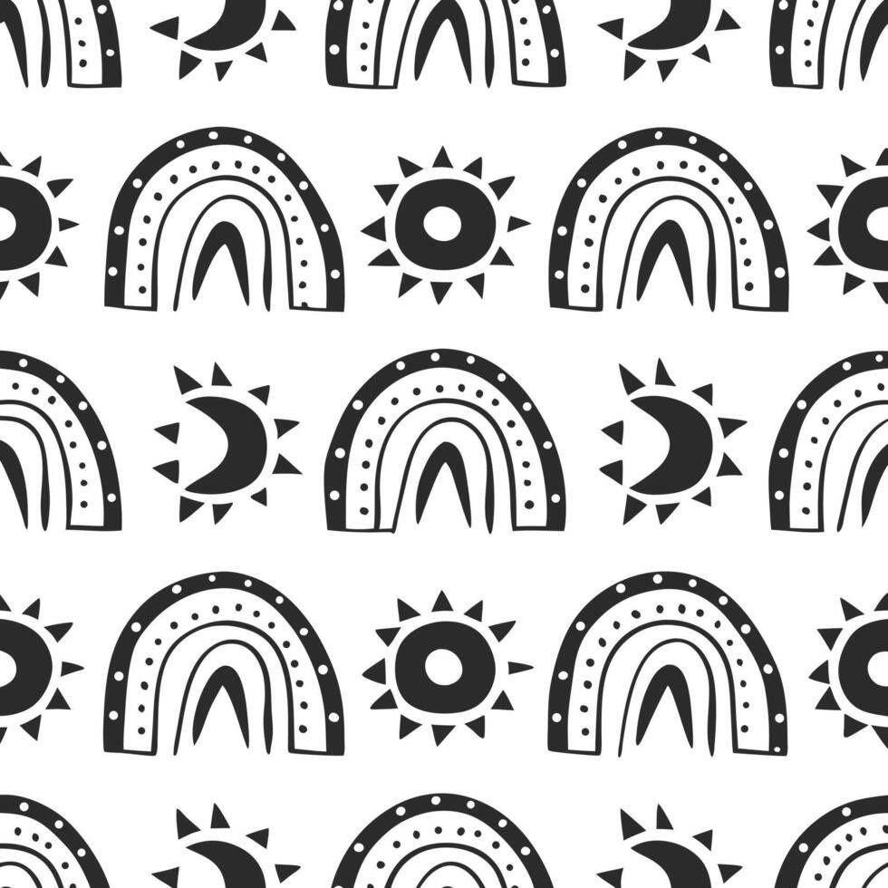 Bohemian Geometric Seamless Pattern with Abstract Shapes Hand-Drawn Tribal Design Decorative Background Fabric Wallpaper Art vector