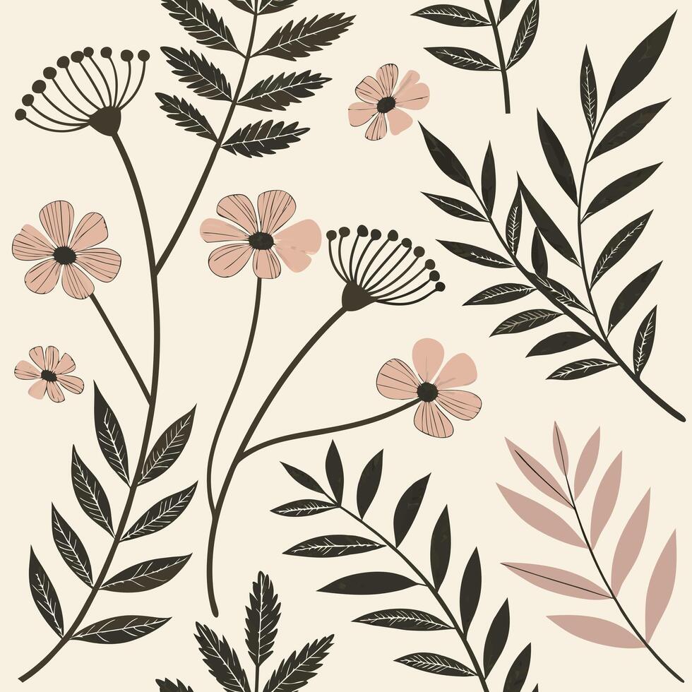 Seamless dried botanical pattern real pressed flowers leaves organic texture vector