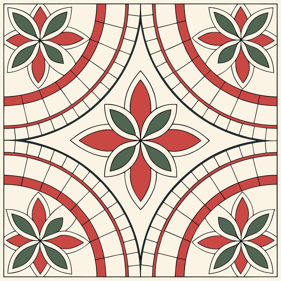 Abstract Mosaic Design with Small Tiles Forming Floral Motifs vector