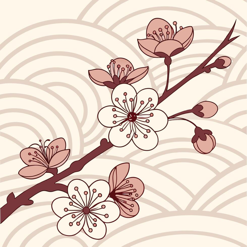 Traditional Japanese Flower Design Featuring Sakura Blossoms vector