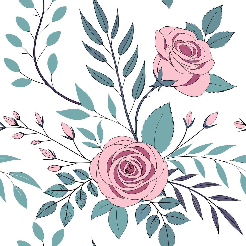 High Resolution Seamless Flowers in Light Pink and Green vector