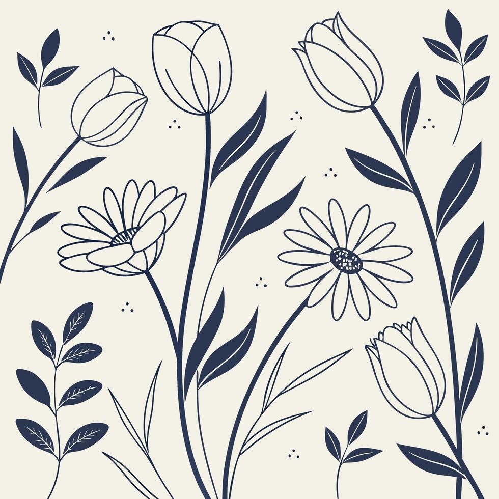 Minimalist Monoline Botanical Seamless Pattern for Modern Textile and Wallpaper Design vector
