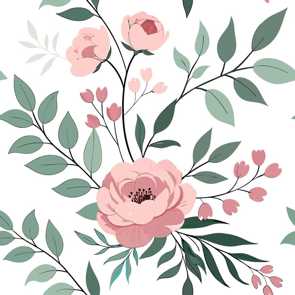 Seamless Watercolor Floral Pattern with Pastel Roses and Peonies vector