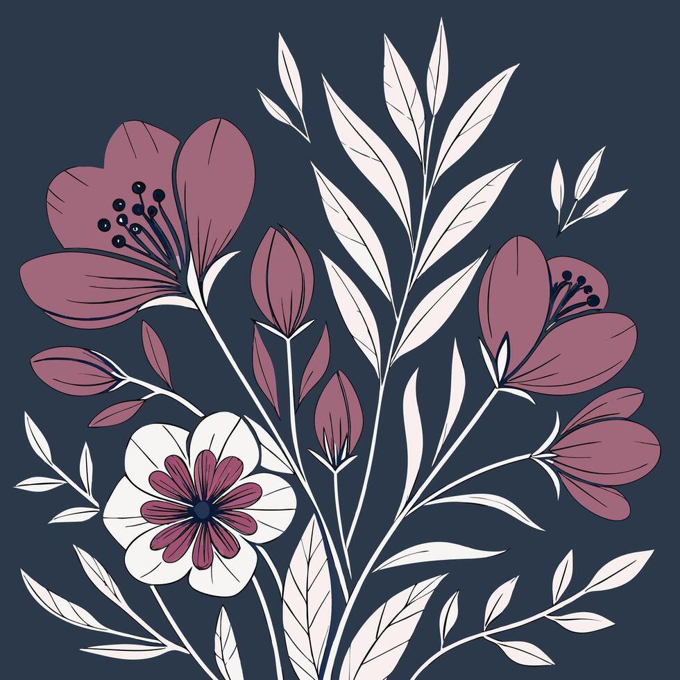 Elegant Moody Floral Seamless Pattern in Deep Indigo for Luxe Textile and Wallpaper vector