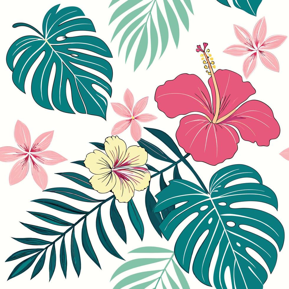 Watercolor Tropical Foliage in a Seamless Repeat Layout vector