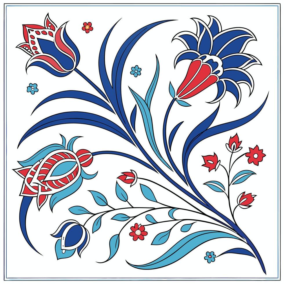 Ottoman inspired seamless print intricate floral motifs vibrant colors ornate vector