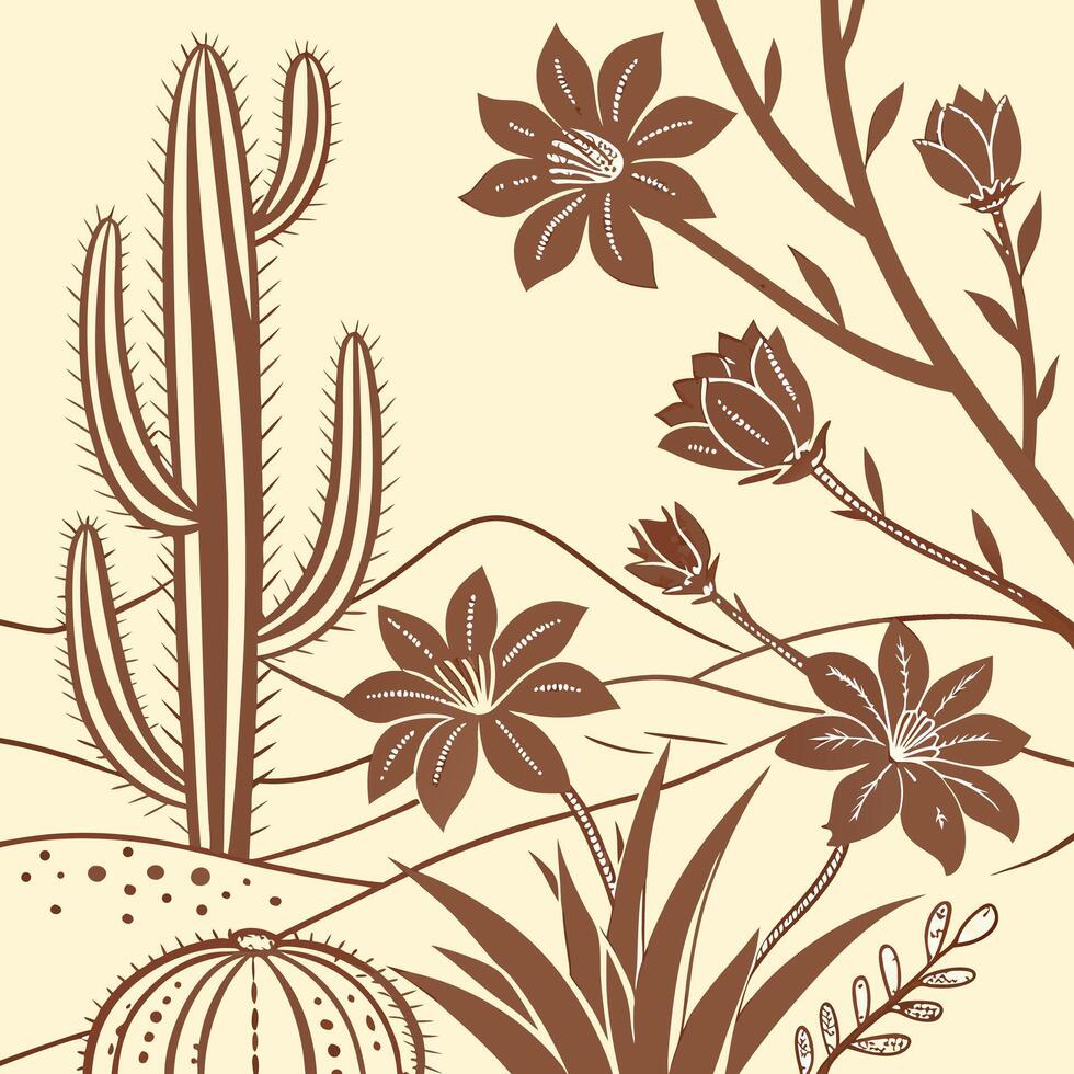 Desert floral seamless pattern with succulents cacti and arid climate botanicals vector