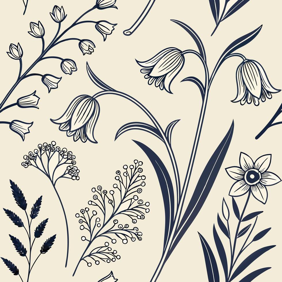 Hand Drawn Floral Illustration with Herbs on Aged Background vector