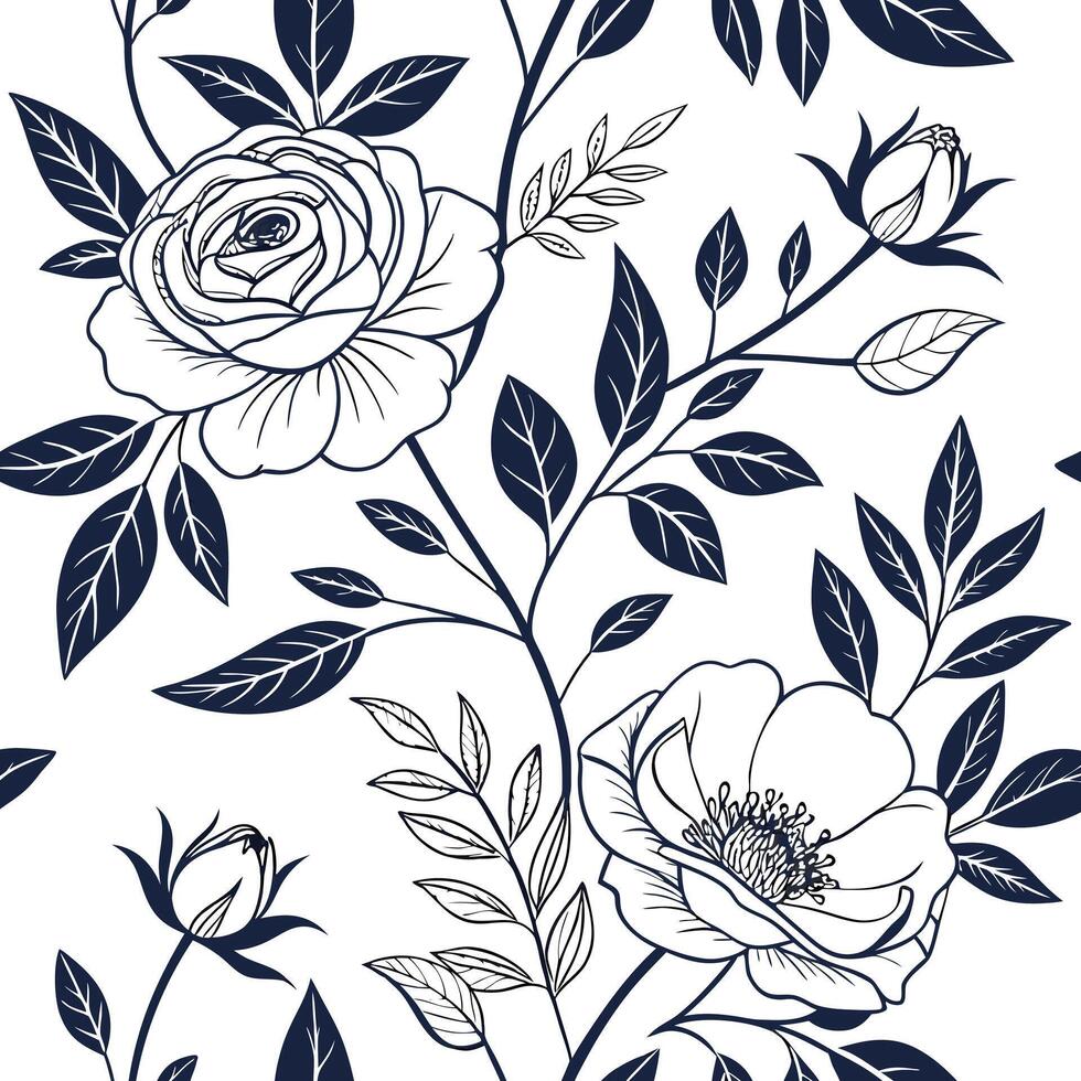 Seamless Monochrome Floral Pattern for Textiles and Decor vector