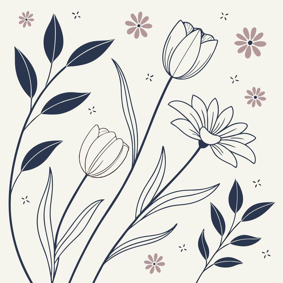 Monoline botanical seamless pattern with abstract leaves and organic line art floral design for modern textiles and minimalist decor vector
