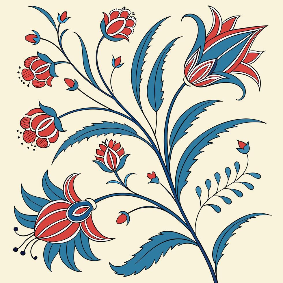 Turkish Tile Style Seamless Floral Design Featuring Classic Ottoman Inspired Patterns and Mediterranean Colors Perfect for Interior Textiles Stationery and Ceramic Surface Print vector