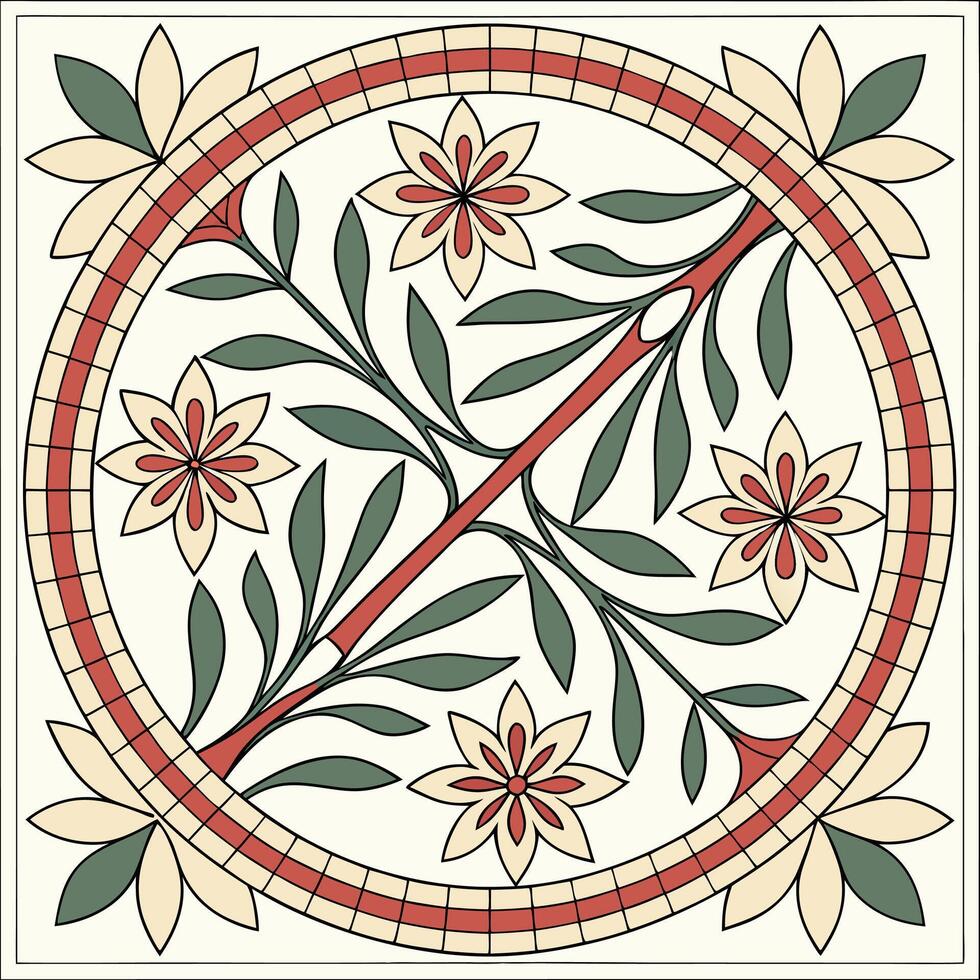 Small Tile Mosaic Pattern with Floral and Abstract Shapes vector
