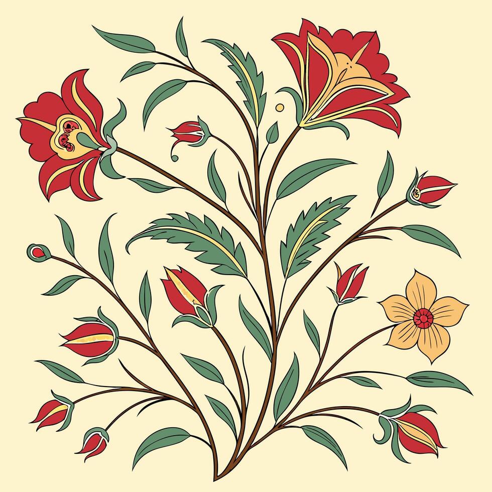 nlay Art-Inspired Mughal Garden Pattern with Floral Elements and Soft Tones vector