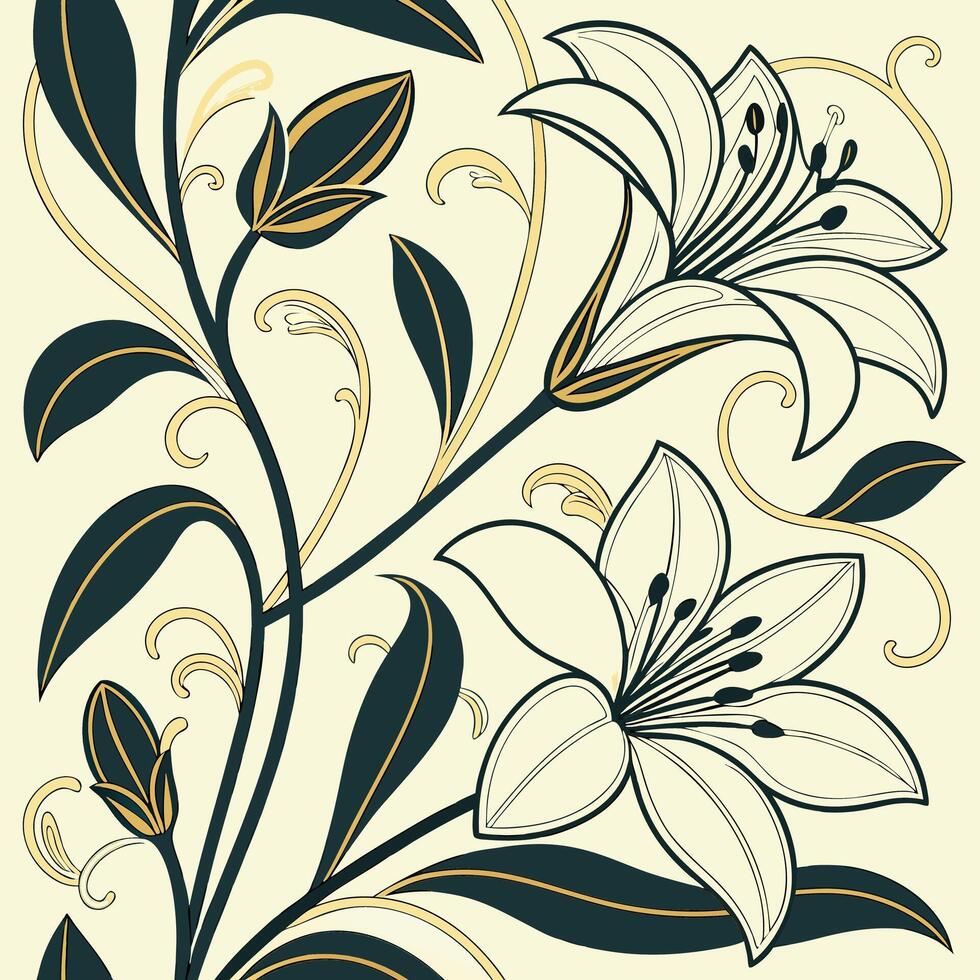 Seamless Floral Pattern Inspired by Art Deco Style with Symmetrical Petals and Bold Lines vector