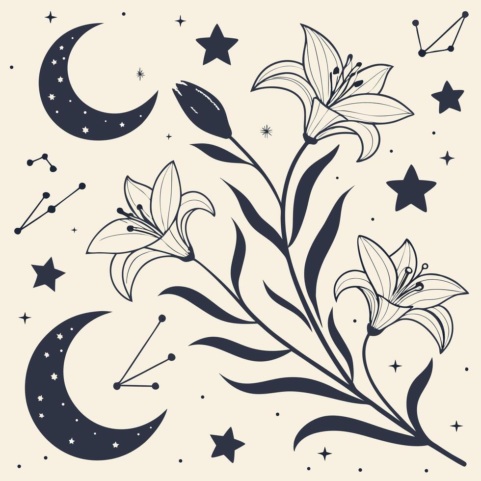 Celestial Seamless Wall Design Featuring Moons Stars Cosmic Pattern Night Sky Art Astronomy Inspired Decor Digital Background vector