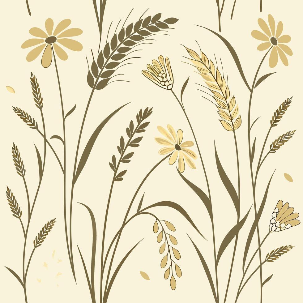 Botanical Wildflower Seamless Pattern Digital Illustration Floral Design Nature Art Background Garden vector
