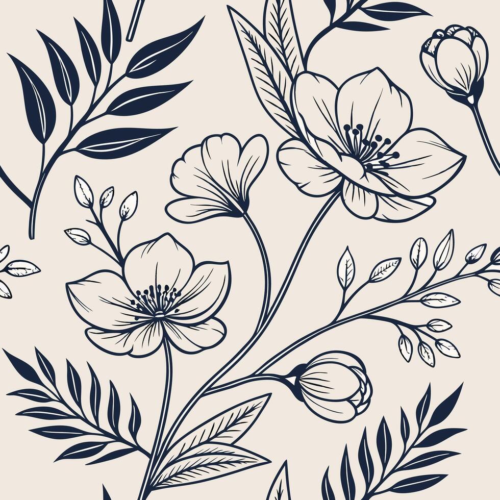 Seamless Floral Pattern with Vintage Botanical Illustration Style vector