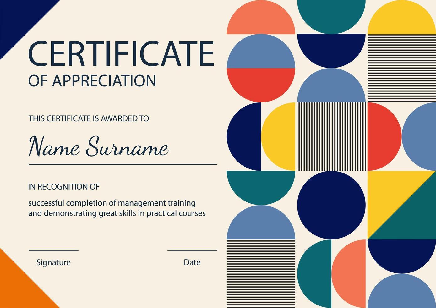 Certificates of graduation and appreciation design. Geometric colorful artwork template vector