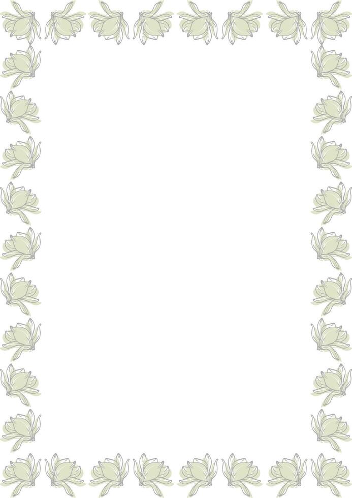 Flourish frame with blossom elements. Trendy graphic template. Cute magnolia flower empty frame box vector