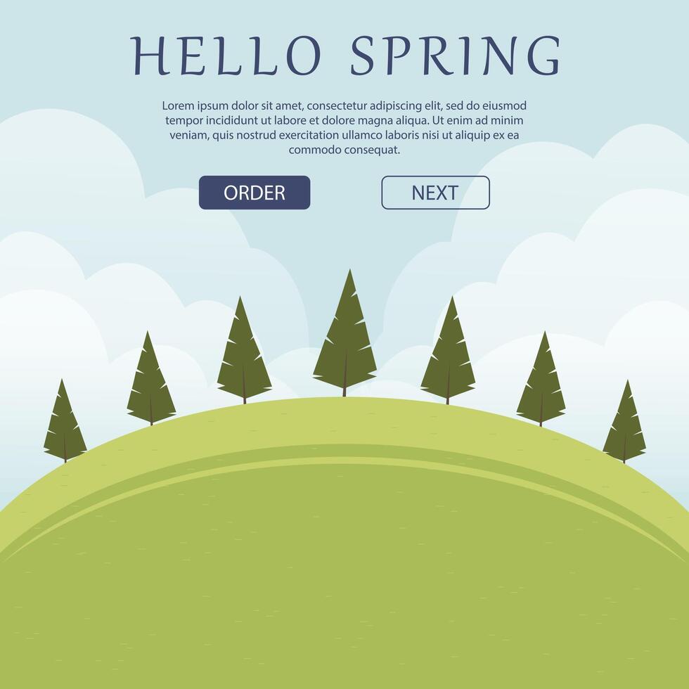 Spring travel advertising background. Summer landscape of nature, dandelion spring field banner vector