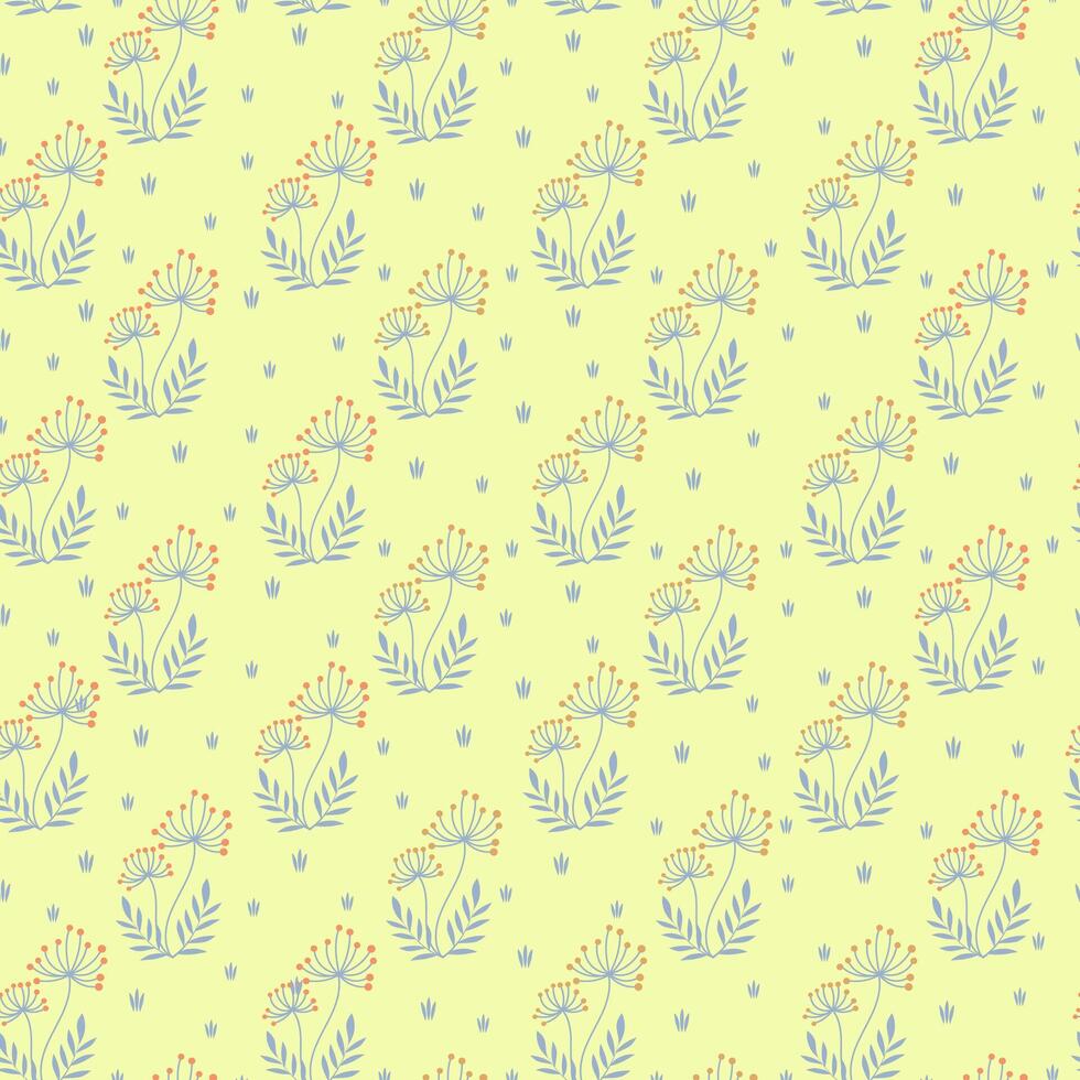 Easter meadow seamless pattern. Leaves and flowers spring simple background. vector