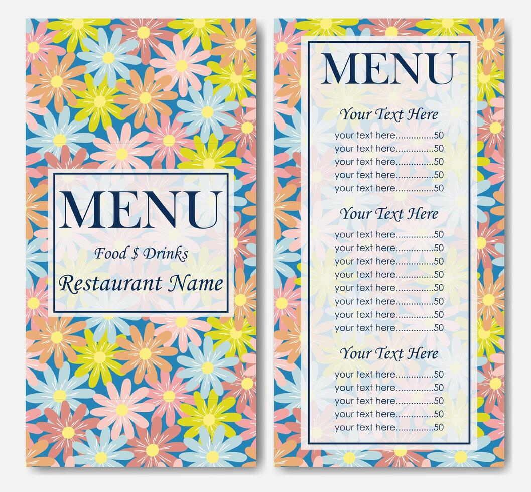 Menu template with decorative floral frame. Easter menu vector