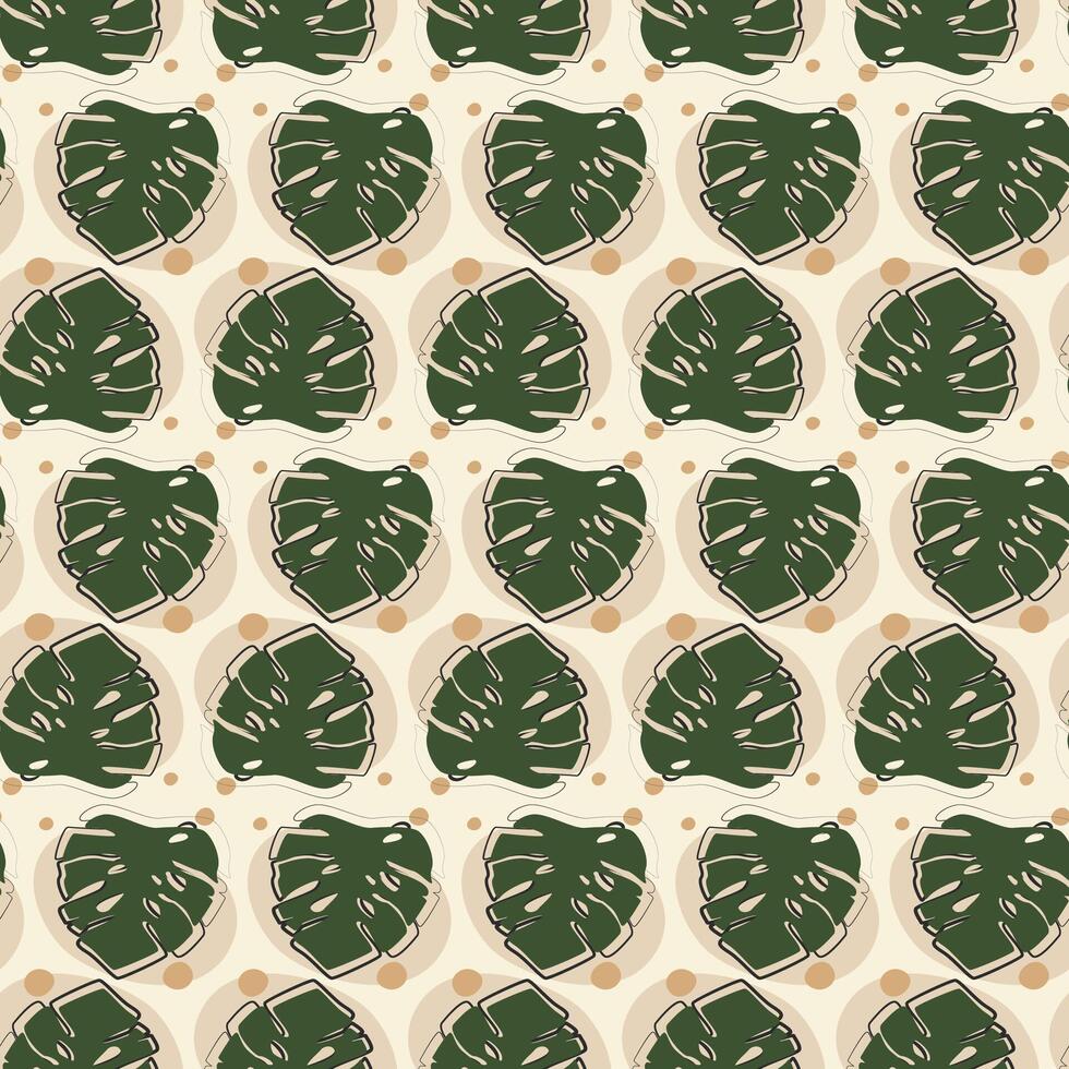Tropical seamless pattern with monstera leaves elements. Minimalist leaf abstract aesthetic illustration vector