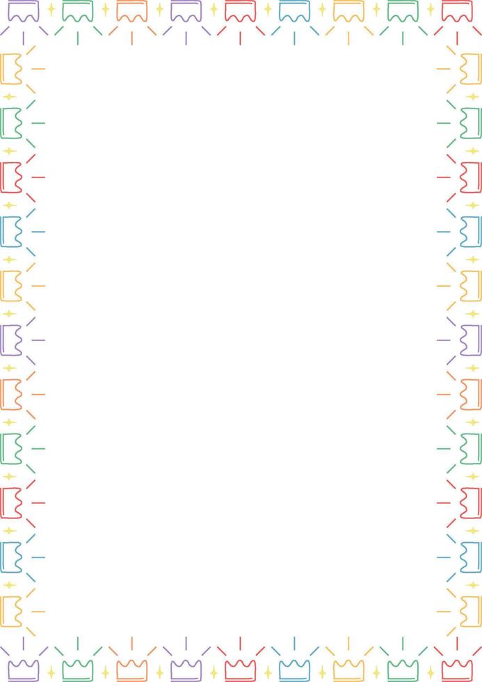Baby shower frame. Crown doodle childish template. Rectangle border vector